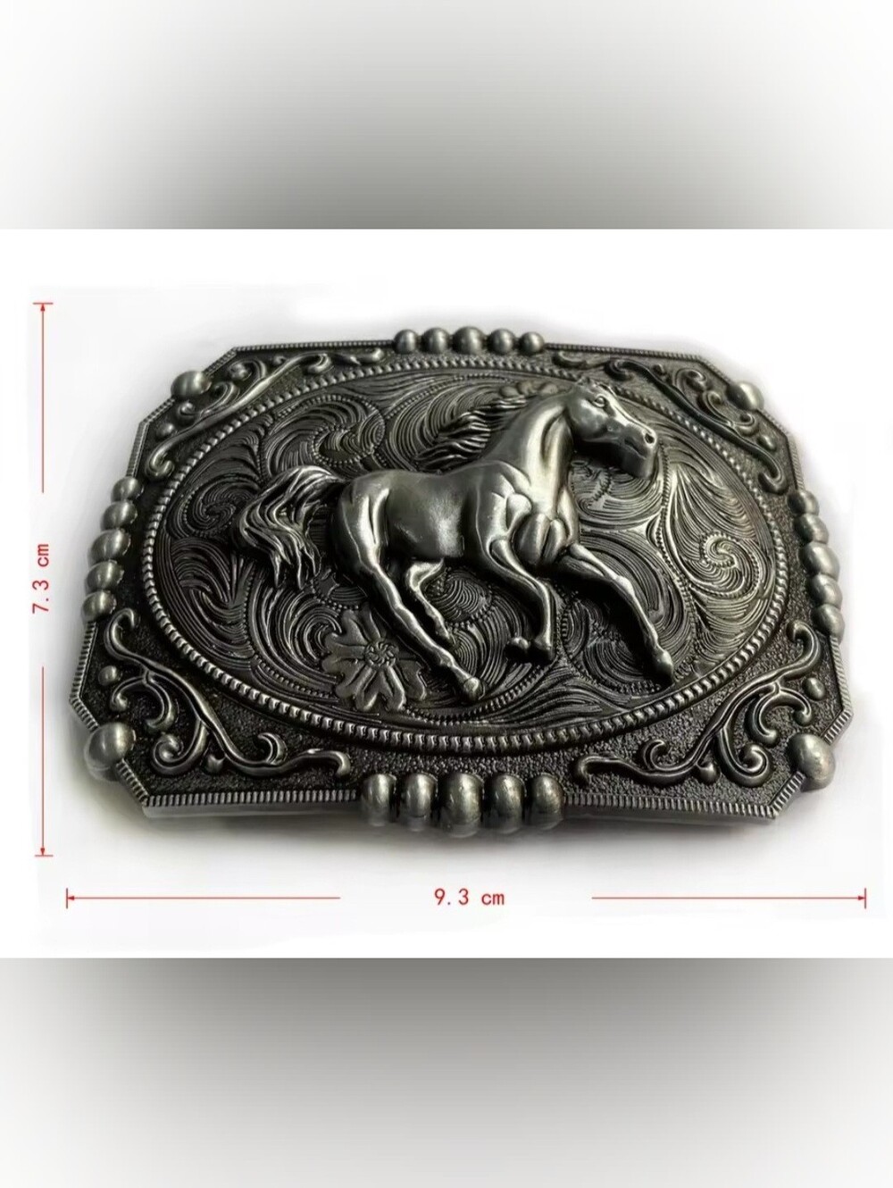 New Western Aged Silver Rodeo Horse Galloping equestrian belt buckle